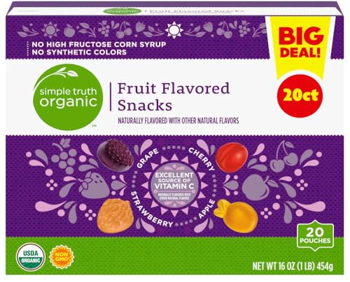 Simple Truth Organic Fruit Flavored Snacks, Grape, Cherry, Strawberry and Apple, No High Fructose Corn Syrup, 20 Pouches